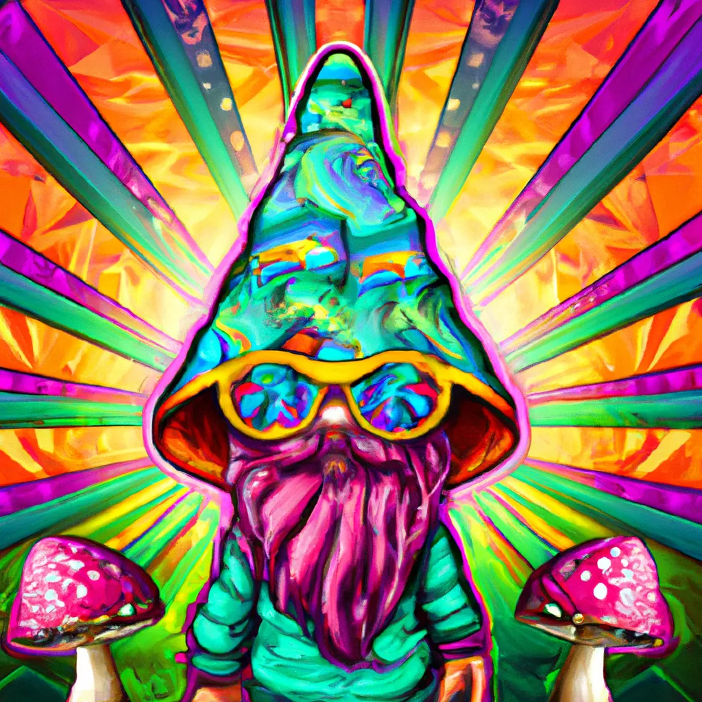 Prompt: third eye mushroom character knome illustration acid trip realistic