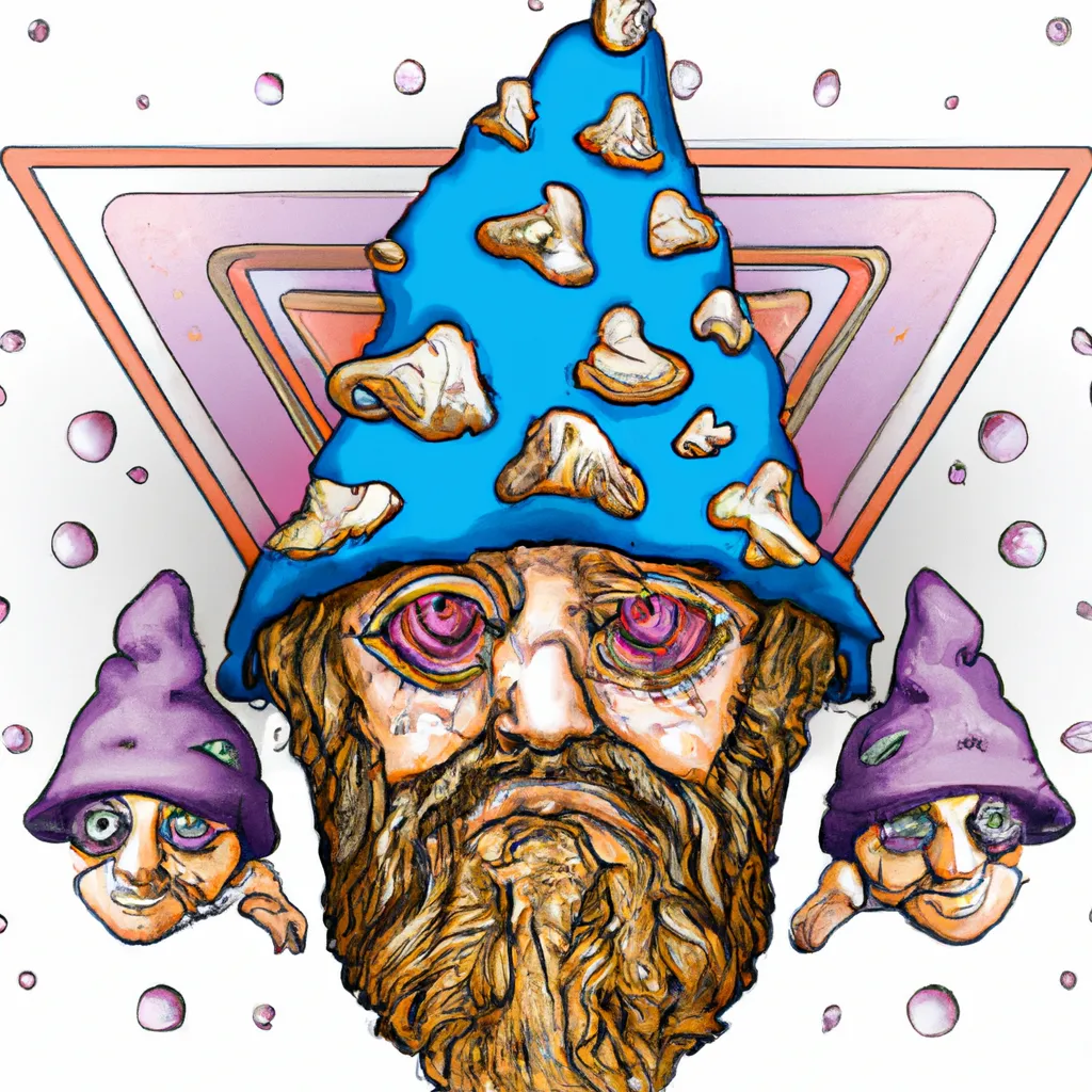 Prompt: third eye mushroom character knome alchemy occult illustration acid trip realistic