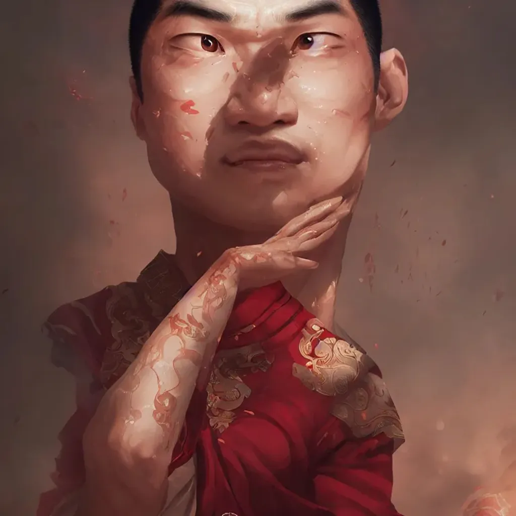 Prompt: a muscular handsome chinese monk with danfeng eyes, fair complexion, straight nose, thin lips, delicate eyebrows, elegant, wears heavenly hanfu, intricate detail, epic, cinematic, xianxia, wuxia, conrad roset, greg rutkowski, flume cover art, trending on artstation