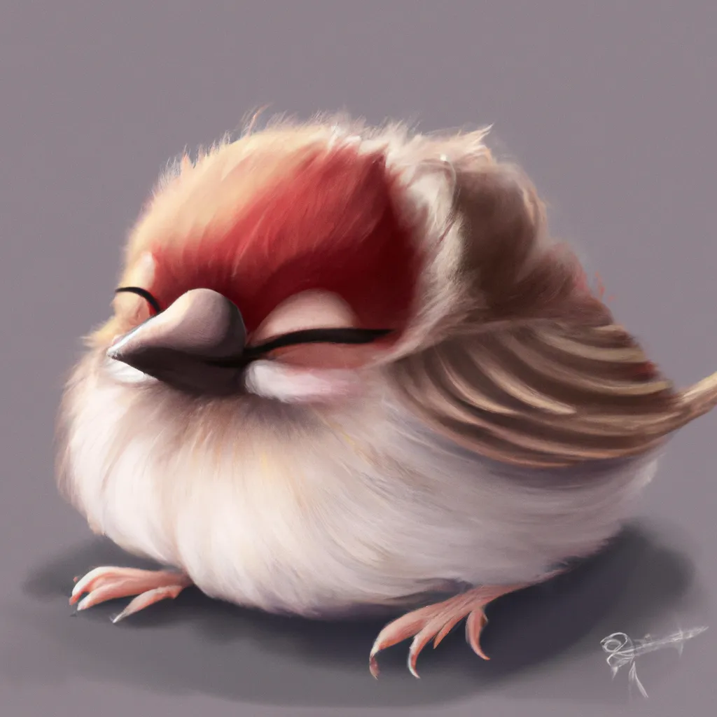 Prompt: Adorable chibi sparrow, plump, sleeping, chibi, digital art