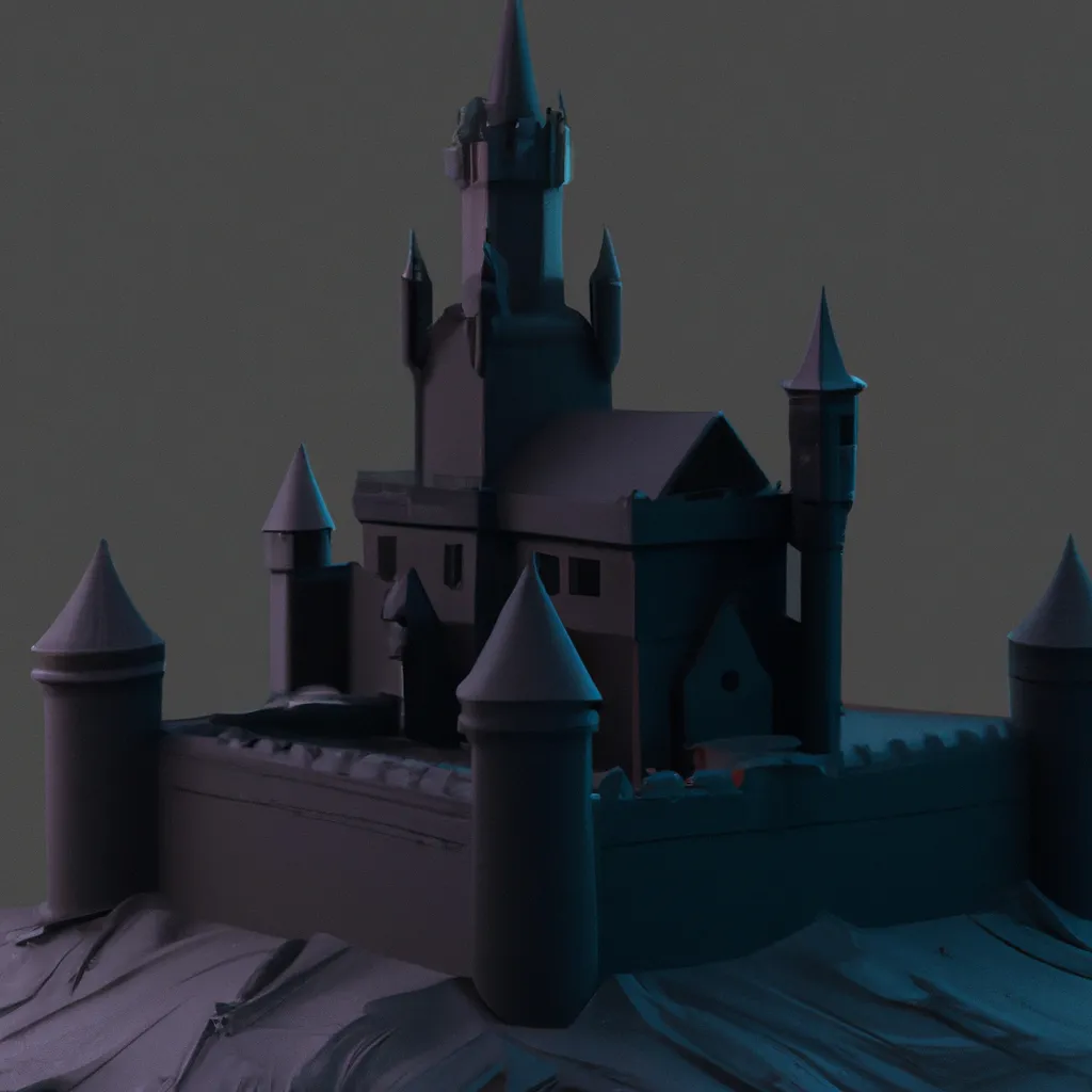 Prompt: Low poly 3d render of a dark castle