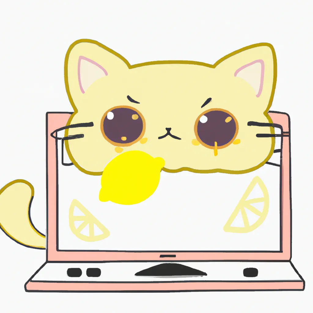 Prompt: Cute chibi  lemon cat with kawaii face painting on a computer