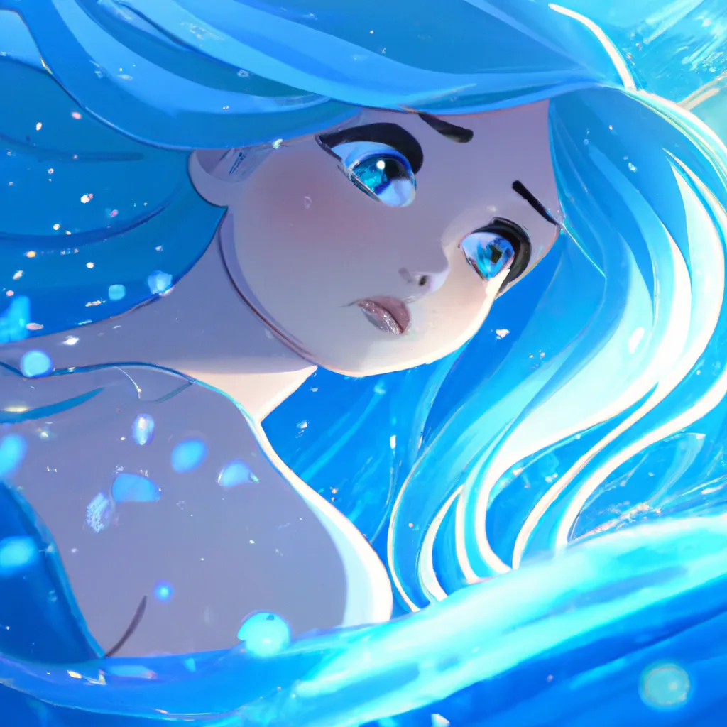 Prompt: Key Disney Visual Of icy blue water, with a cute and adorable anime mermaid with long golden hair swimming ,  jean - baptiste monge, dramatic lighting, 8k, portrait, realistic, fine details, photorealism, cinematic, intricate details, cinematic lighting, photo realistic 8k,  Ghibli Studio and Ufotable and Kyoto Animation and A-1 Pictures and Kadokawa and Aniplex