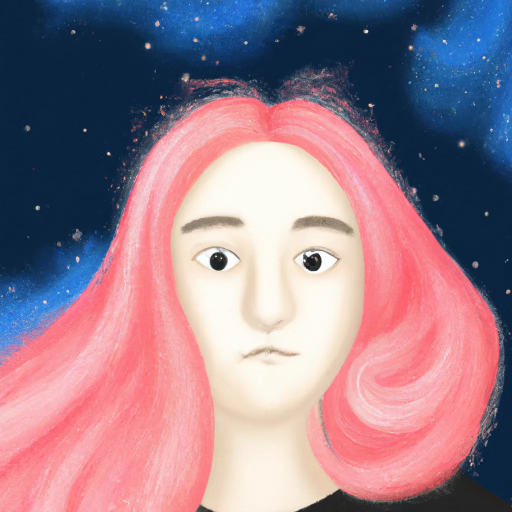 Prompt: a portrait of a young adult woman with real pink hair at the end of the universe, by Kim Tschang Yeul
