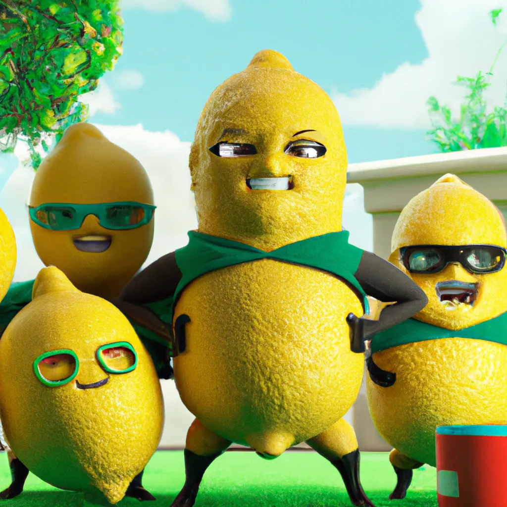 Prompt: A photo of the lemon superhero squad,anthropomorphic fruits,pixar movie,movie poster,highly detailed,photorealistic,8k