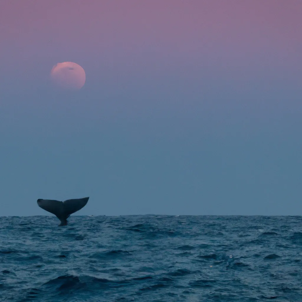 Prompt: blue whale, sunset, crescent moon, caribbean  