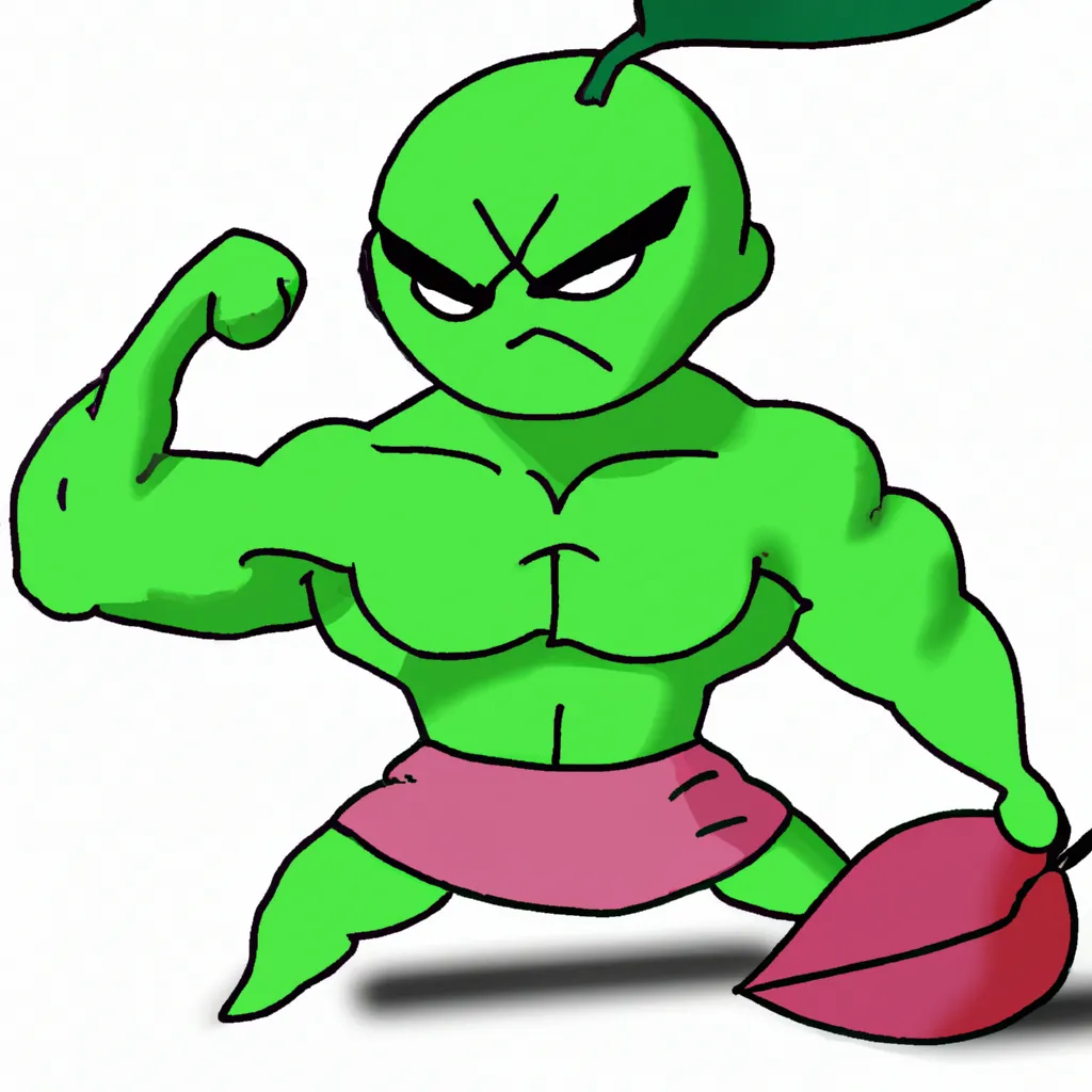 Prompt: green bean with muscles from Dragonball Z