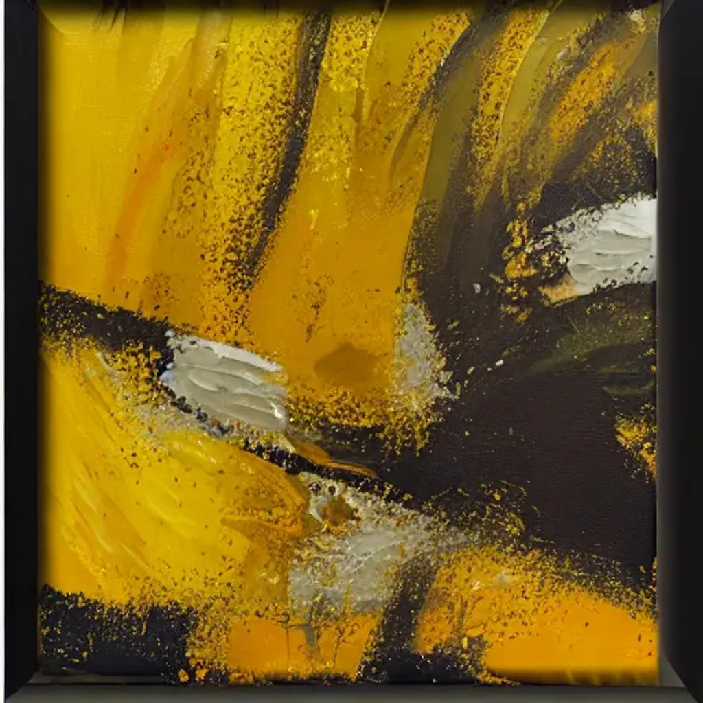 Prompt: mustard splash abstract painting. New England standard