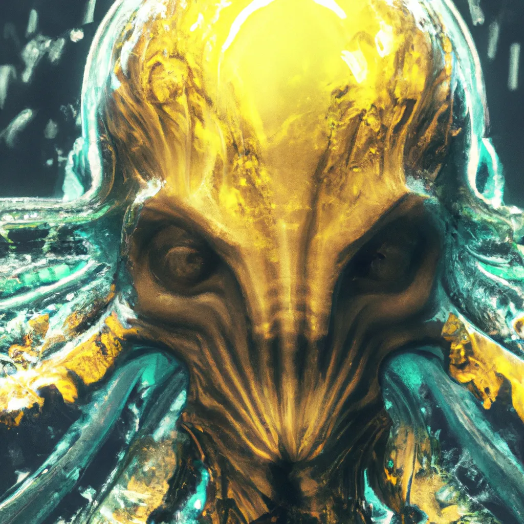 Prompt: CTHULHU, epic angle and pose, 3d with depth of field, blurred background, cybernetic jellyfish female face skull phoenix bird, translucent, nautilus, energy flows of water and fire. a highly detailed epic cinematic concept art CG render. made in Maya, Blender and Photoshop, octane render, excellent composition, cinematic dystopian brutalist atmosphere, dynamic dramatic cinematic lighting, aesthetic, very inspirational, arthouse. y Greg Rutkowski, Ilya Kuvshinov, WLOP, Stanley Artgerm Lau, Ruan Jia and Fenghua Zhong