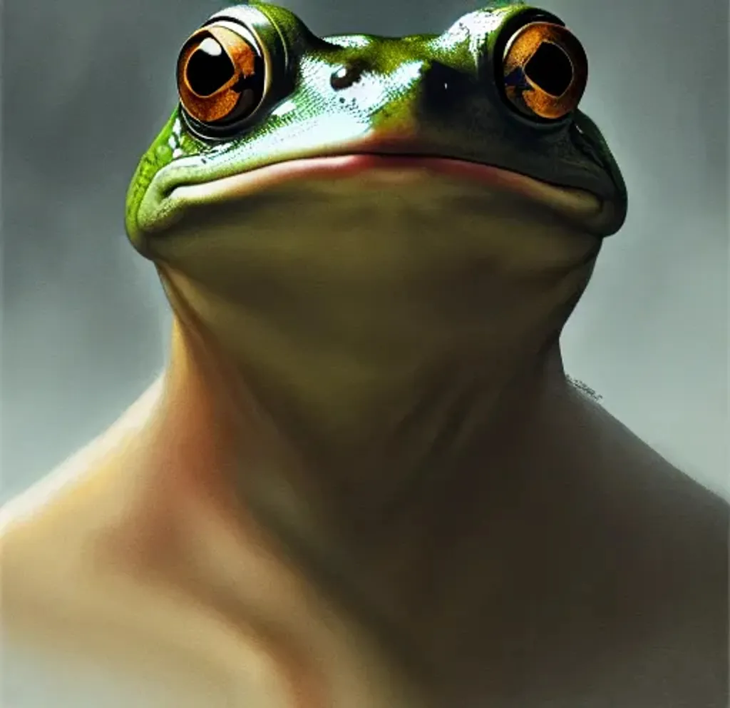 Prompt: Portrait of a man, with the face of a frog, holding a sword, hyperrealistic, super detailed, 8k, high quality, trending art, trending on artstation, sharp focus, studio photo, intricate details, highly detailed, by greg rutkowski