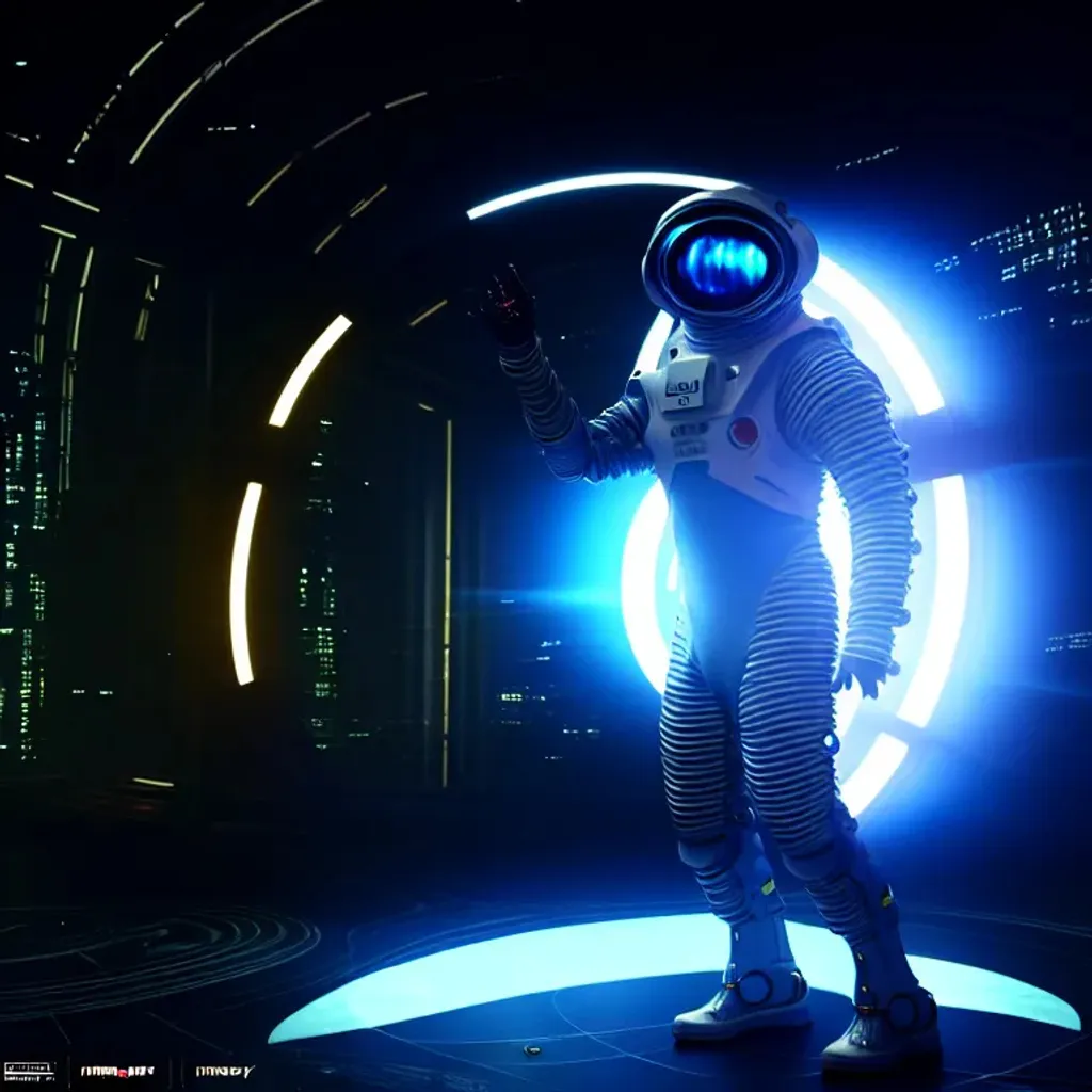 Prompt: a Futuristic Cyberpunk Space Suit, facing towards the camera with swagger,Cinematic Stanley Kubrick movie still with the iconic big circular ring lights in the background, 8K, digital art, unreal engine 5 render, octane render, photorealistic, photography, professional lighting and composition, award winning, intricate details, iconic movie shot by Stanley Kubrick with ring lights