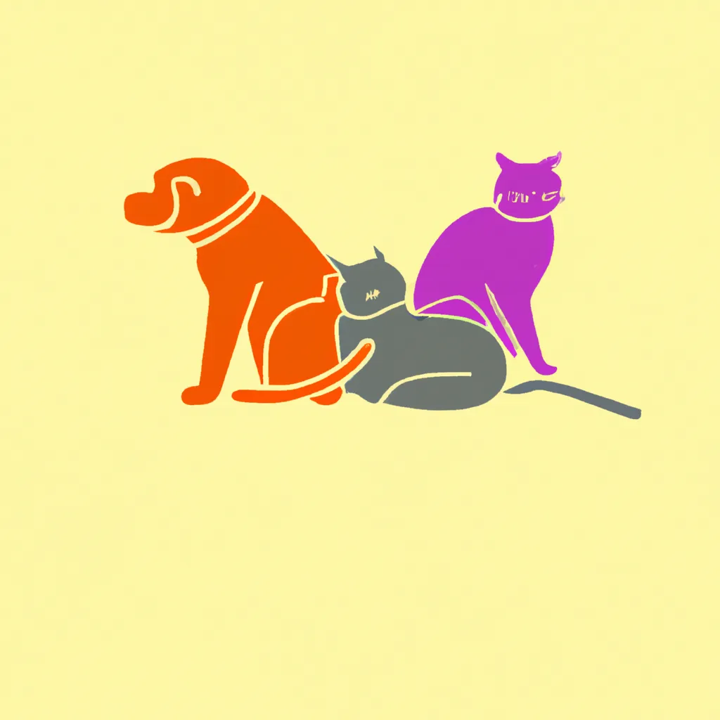 Prompt: Simple and cute and stylized line art illustration of 2 cats and 1 dog, vector art, well centered, 4 colors scheme, simple background, creative