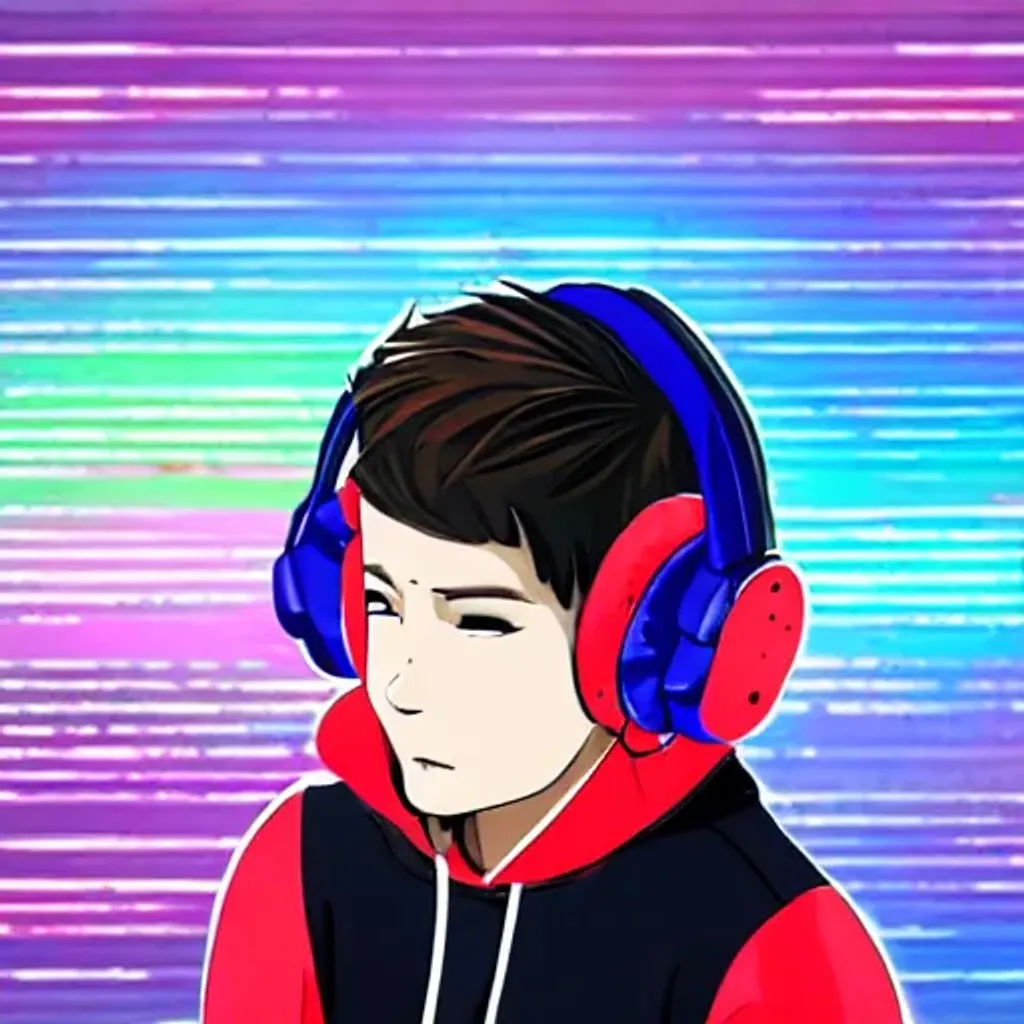 Prompt: An  neon anime boy wearing hoodie and with a headphone 