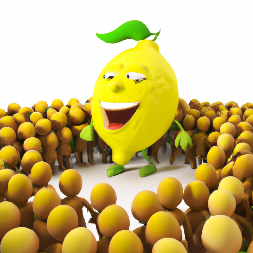 Prompt: Happy Giant Lemon surround by huge crowd of cheering lemon admirers
