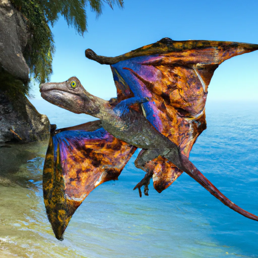 Prompt: Sharovipteryx gliding lizard-like skin, a chimera Pteranodon with amphibian, has wings like bats, salamander tail, underwater herbivores, lives both land and sea, habitat nearside sea tall forests, features developed for a swim, chimera bats, amazing colorful shiny skin,  pre-historic, Full shot, Long shot, speculative evolution. Highly realistic, accurate anatomically correct paleoart, ultra-realistic CGI representation,  hyperrealistic, award-winning wildlife photography,  4k, trending on artstation, rim light on subject,