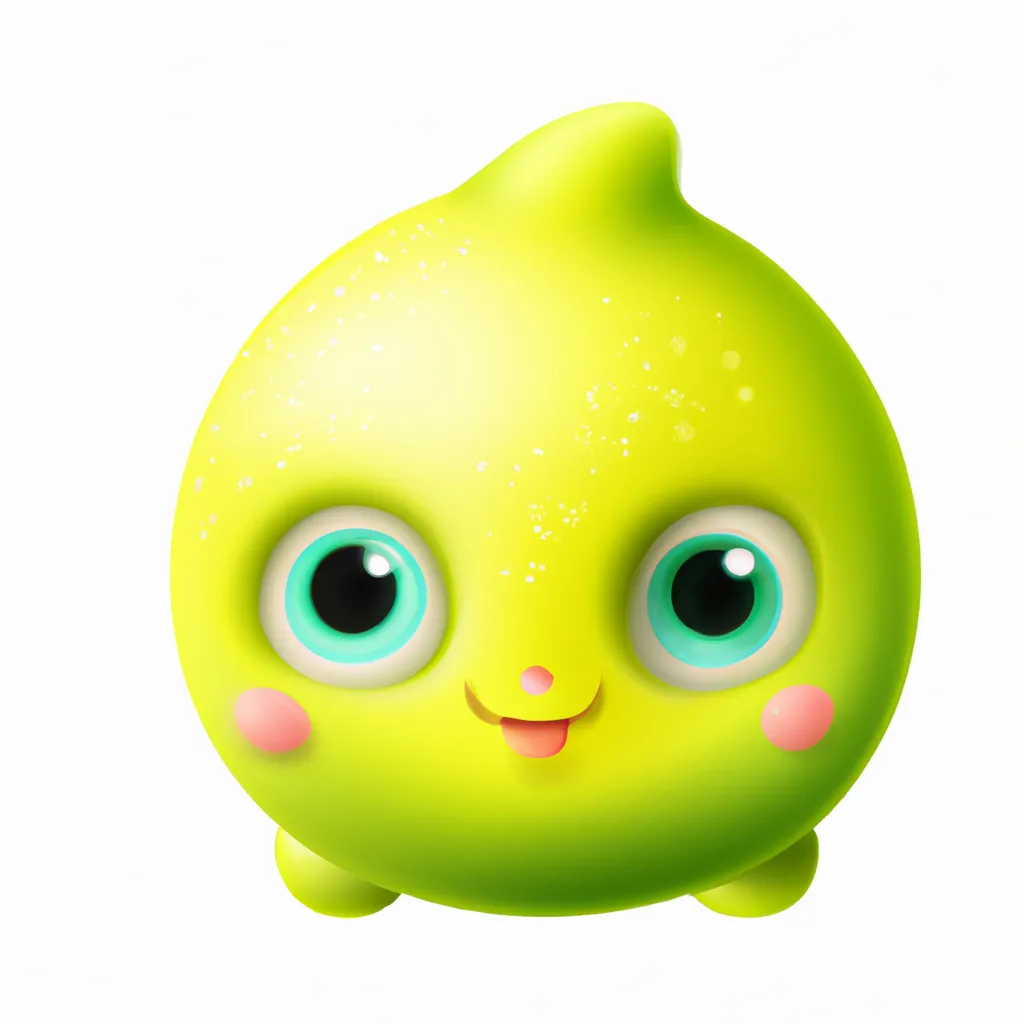 Prompt: A small cute baby creature looking like a lemon. Cute, disney and pixar cartoon style. Realistic.