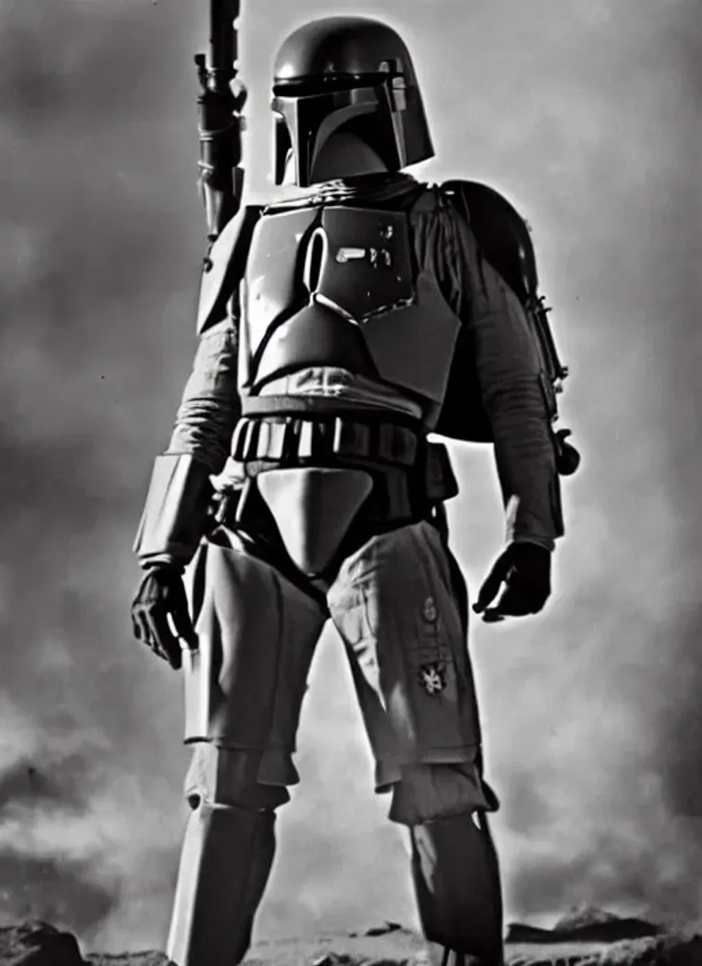 Photograph of Boba Fett in World War II black and w OpenArt