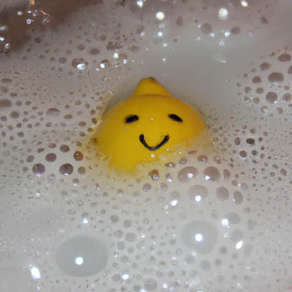 Prompt: A cute lemon sat in a bubbly bath high resolution