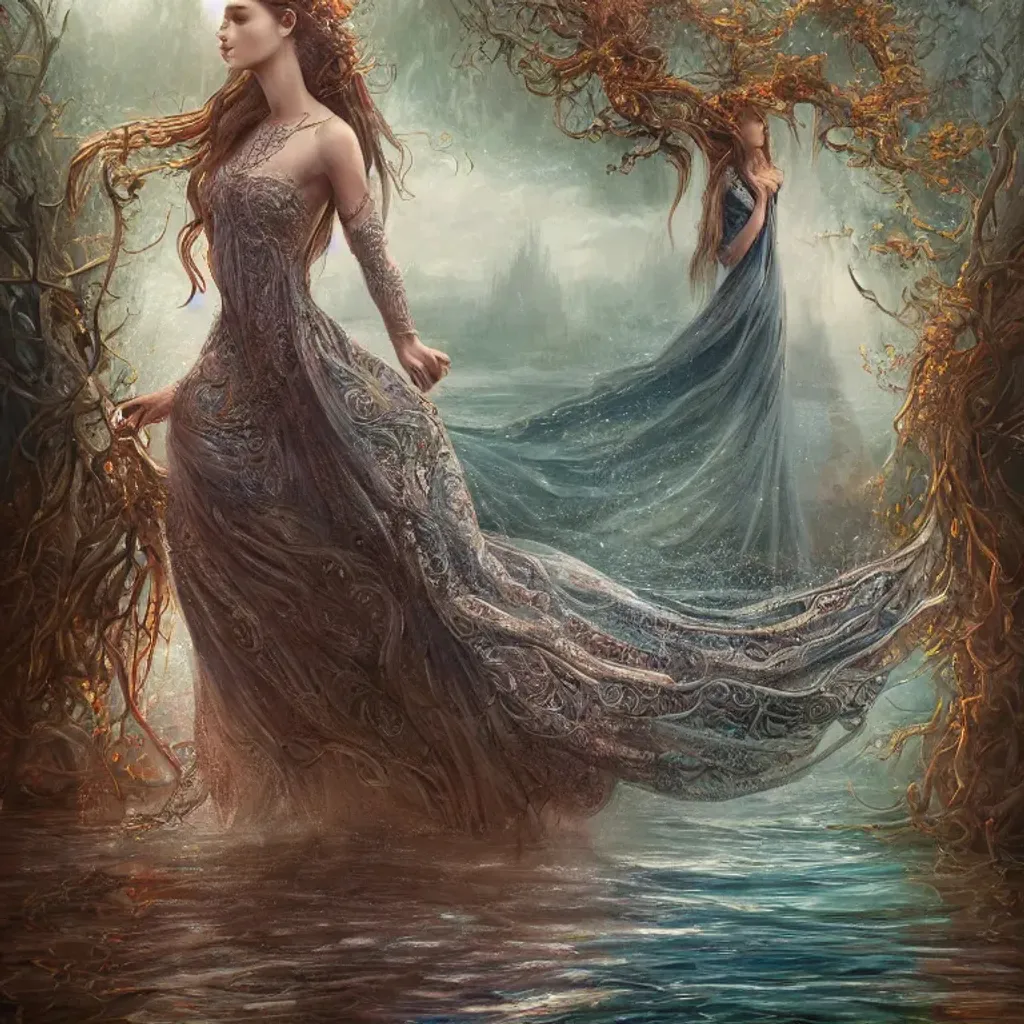 Prompt: Lady of the Lake by herself,  highly detailed and intricate professional photography, a masterpiece, 8k resolution, deep color, fantastical, intricate detail, splash screen, complementary colors, Unreal Engine , intricate, elegant, highly detailed, centered, digital painting, artstation, concept art, smooth, sharp focus, illustration, 