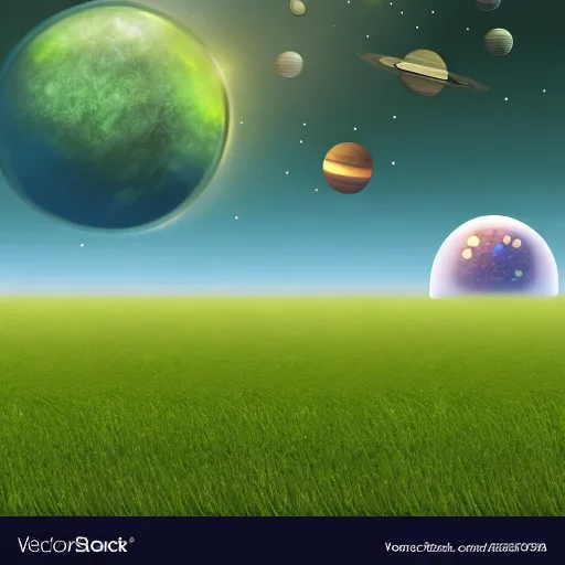 realistic grassy plain with planets in the sky | OpenArt