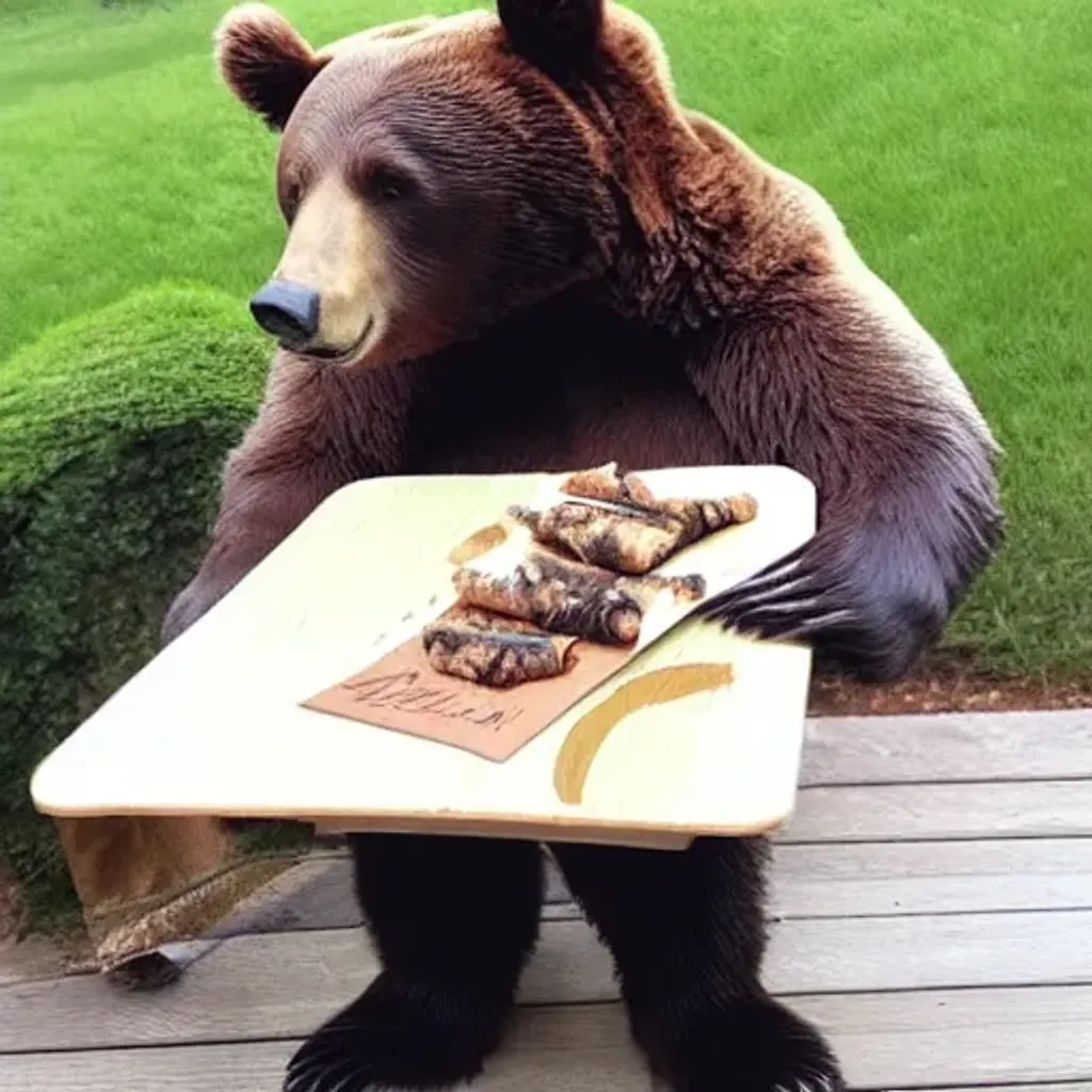 Prompt: Bear smoking a blunt while sitting at a table 