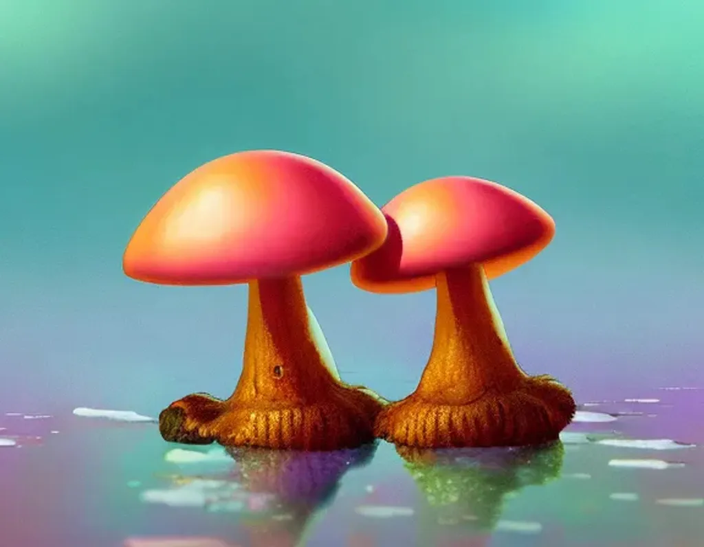 Oil painting of a cosy vintage tiny cute fungi pair,... | OpenArt