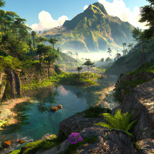 Prompt: an indonesian landscape with mountain view, beautiful sky, river, add animal, unreal engine, ambient oclusion, ray tracing, octane render, photo contest winner style, detailed, 8k,