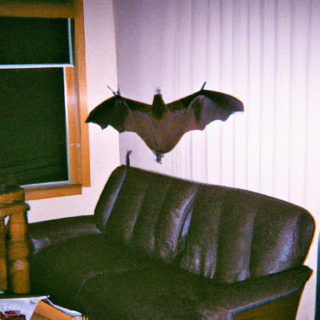 Prompt: 1993 disposable camera photograph of a giant bat in a American home 