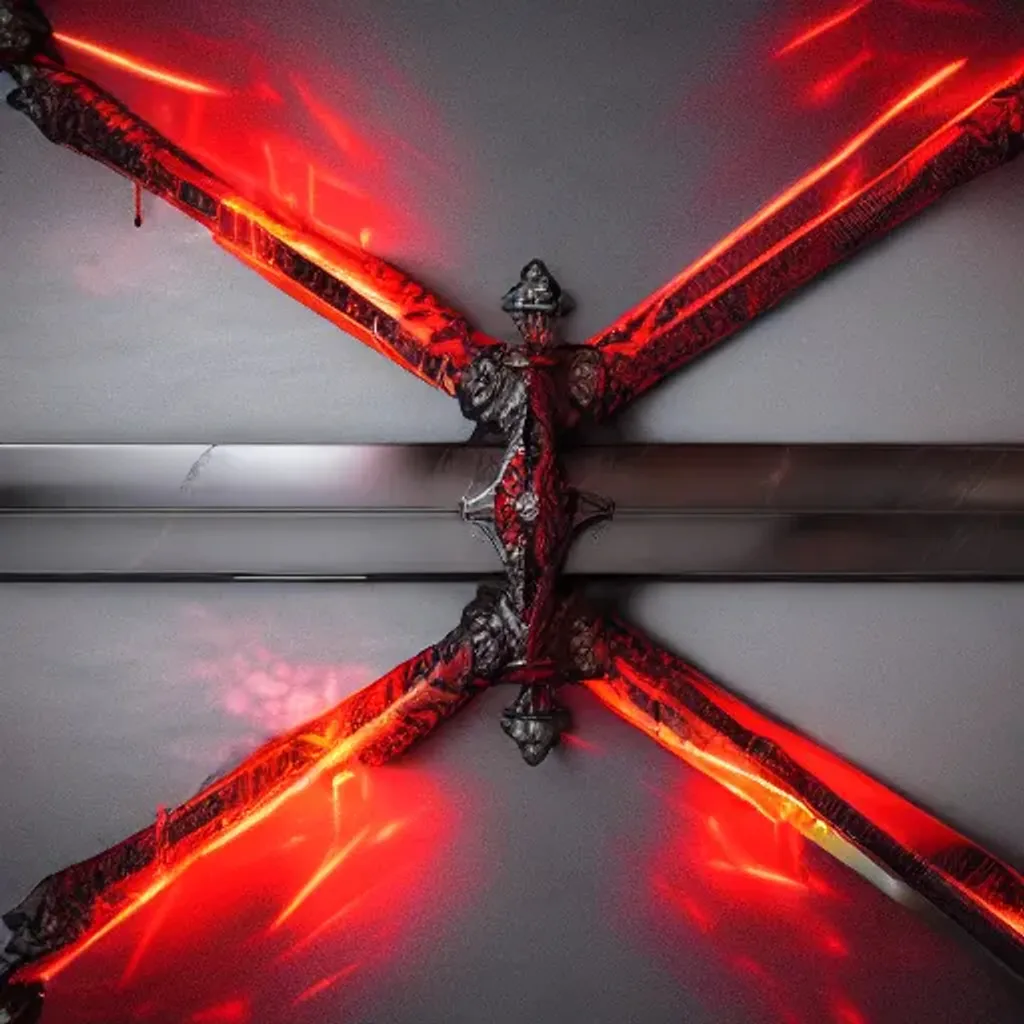 Prompt: thick greatsword sword centre frame, dripping red, low angle, symmetrical, shiny, triotone, glowing embers, extreme perspective, photorealistic, octane render, 4k, hd, cinematic, geometric shapes