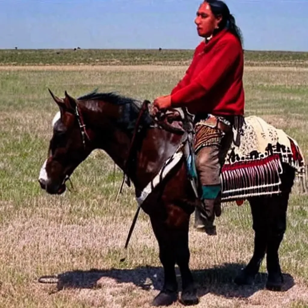 Prompt: AMERICAN INDIAN ON PLAIN RIDING HORSES 