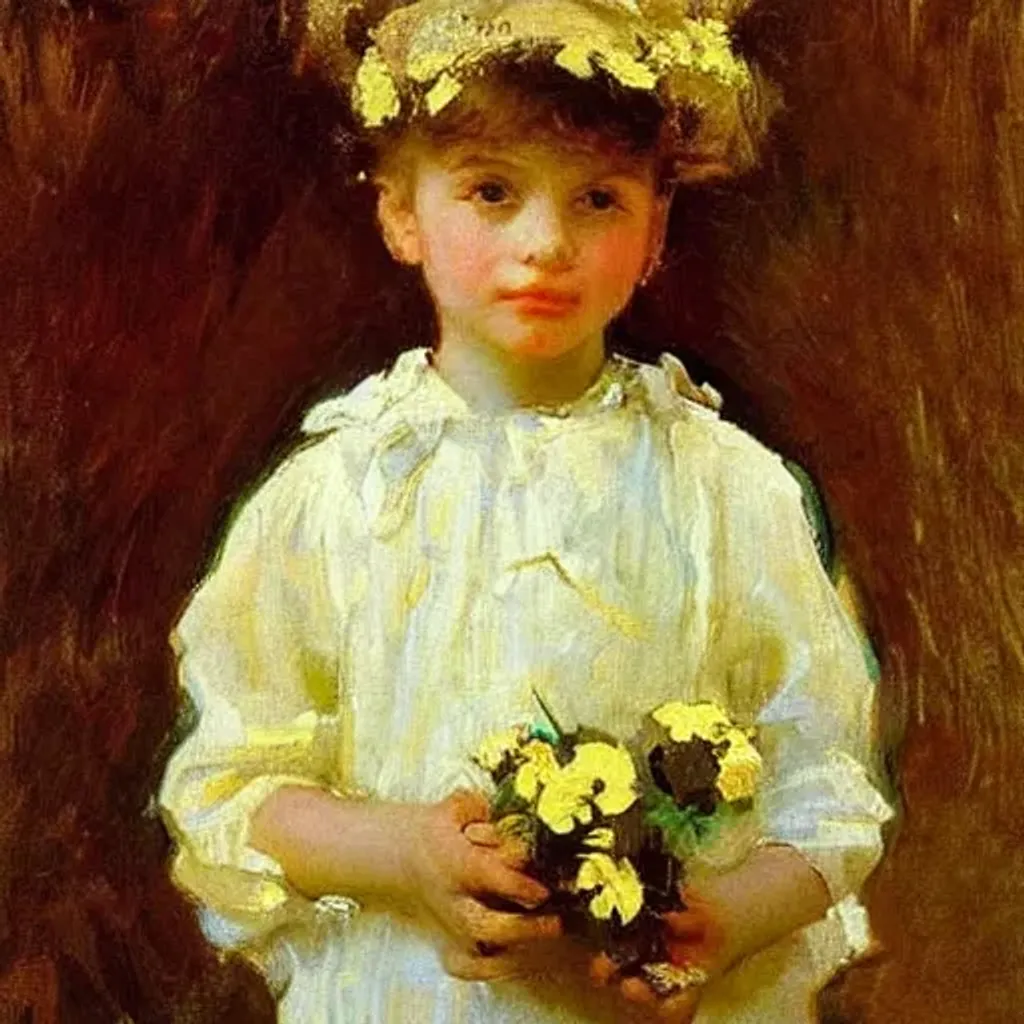 A small girl with flowers Ilya Repin, John Singer Sa... | OpenArt