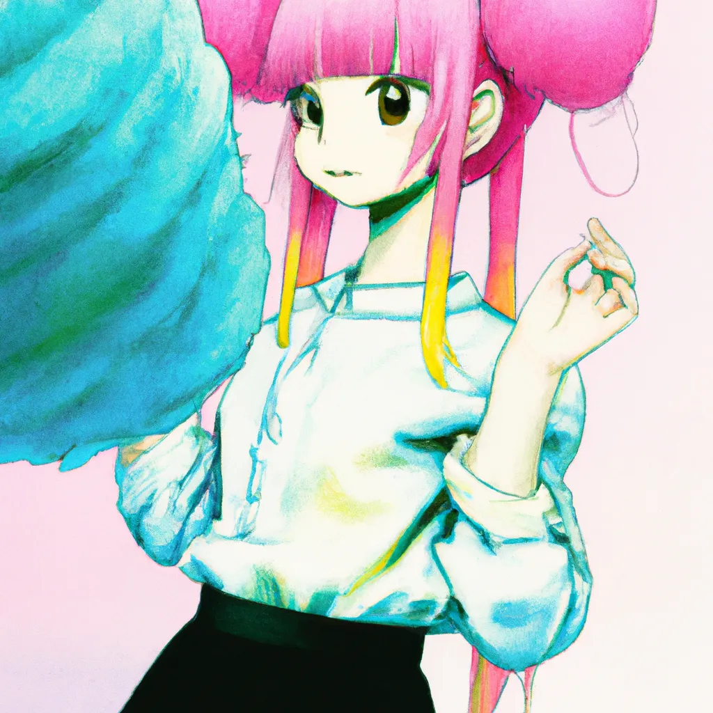 Prompt: anime visual of a little girl with cotton candy hair posing for a magazine, shot by akiyoshi hongo, official media