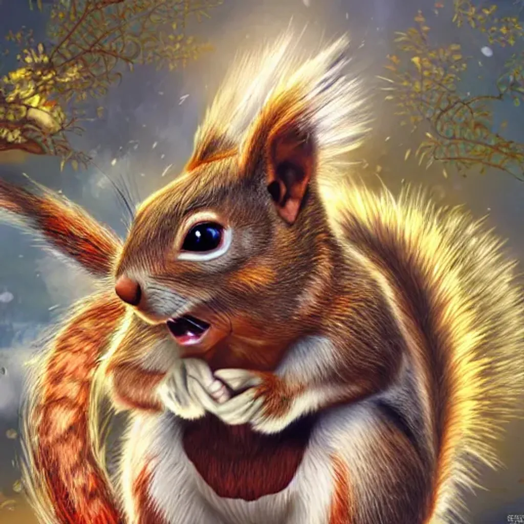 Prompt: a squirrel going super Saiyan , fantasy, intricate, highly detailed, digital painting, hyperrealistic, artstation, concept art, sharp focus, illustration , by Akira Toriyama