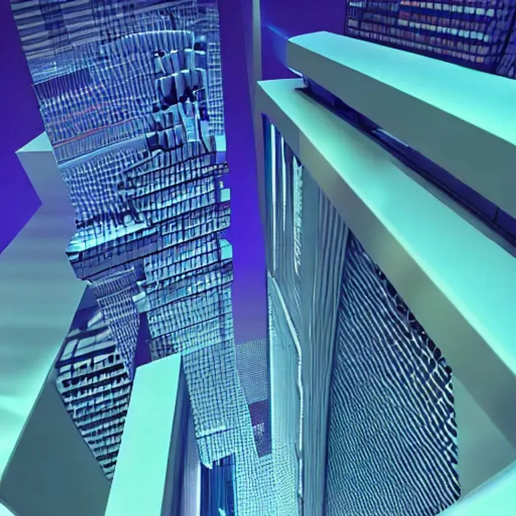 Prompt: city vaporwave realistic 3D low angle shot