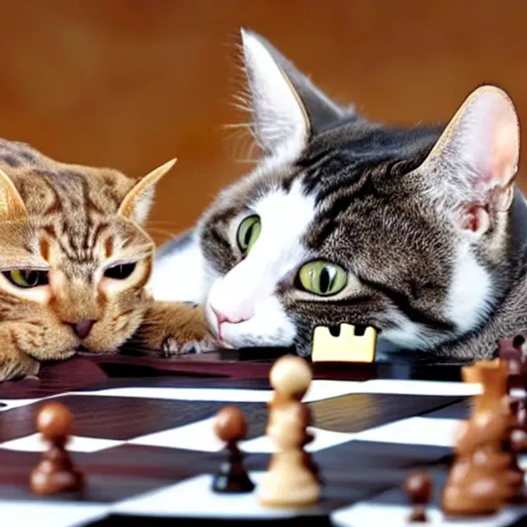 Prompt: a cat and a dog playing chess