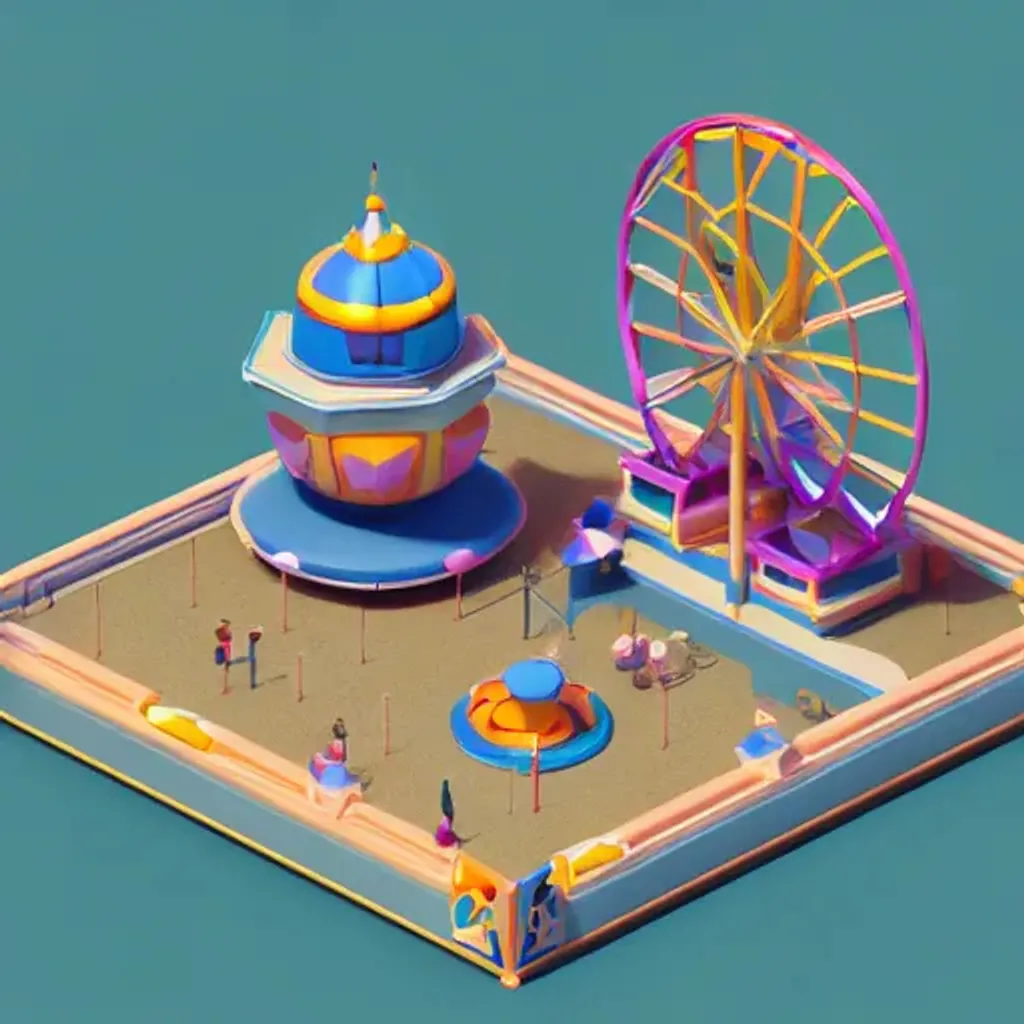 Prompt: Tiny cute isometric amusement park, soft smooth lighting, soft colors, soft colors, 100mm lens, 3d blender render, trending on polycount, modular constructivism, blue blackground, physically based rendering, centered