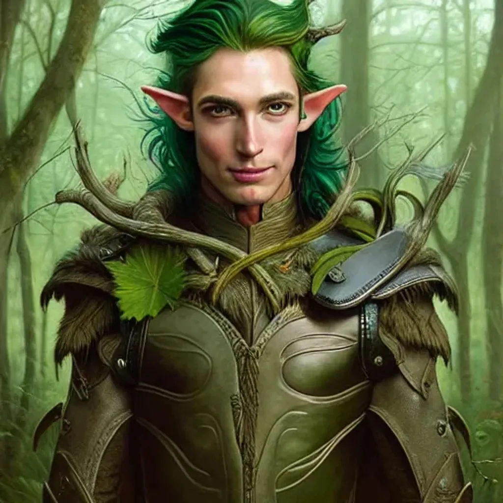 a portrait painting of a male elven hunter wearing l... | OpenArt