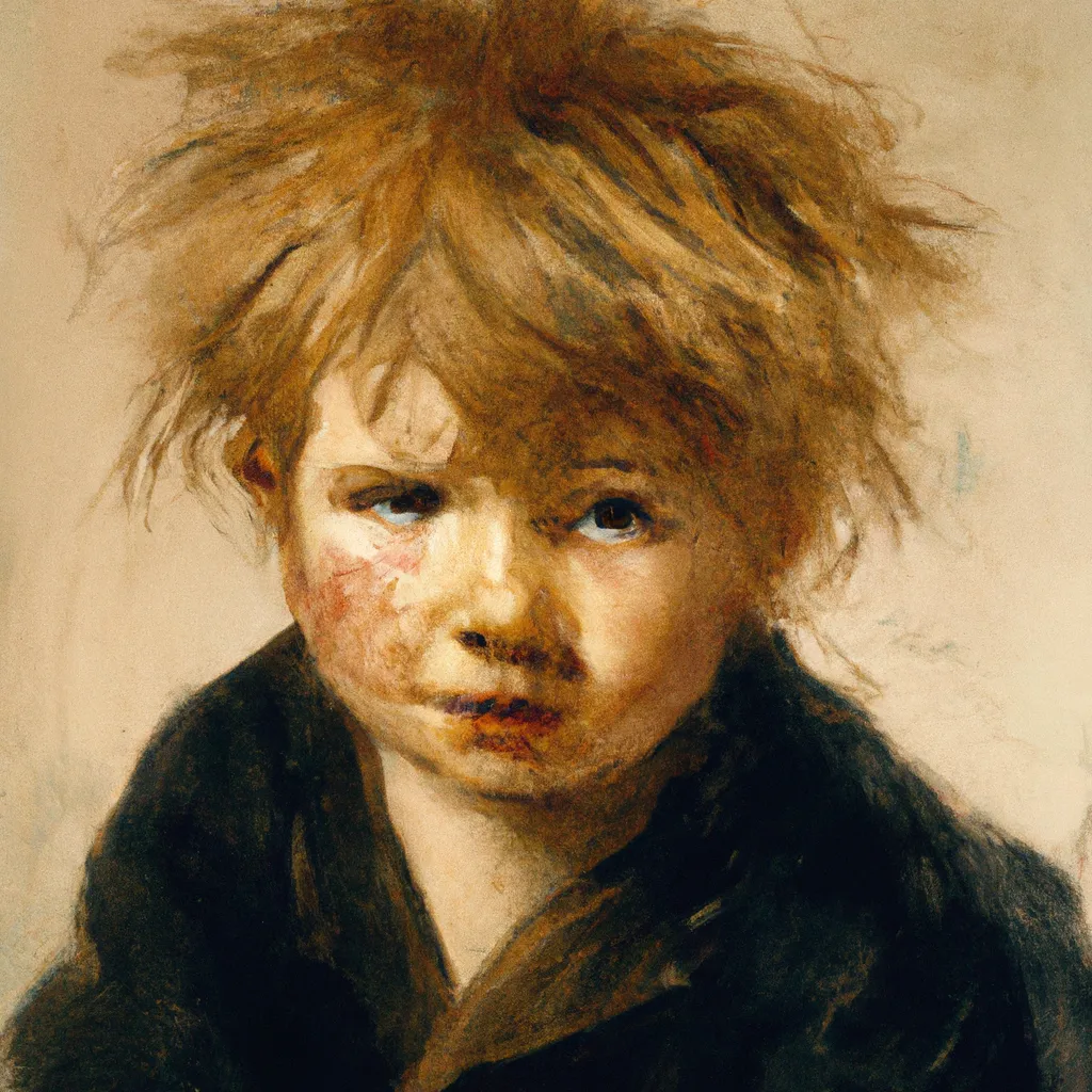 Prompt: Baby With Dirty Face and Messy Hair, London, 1880, by Comte Henri Marie Raymond de Toulouse-Lautrec-Monfa