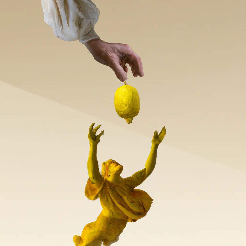 Prompt: God reaching down from heaven to give Humans The Lemon, Style of Michelangelo Sistine Chapel
