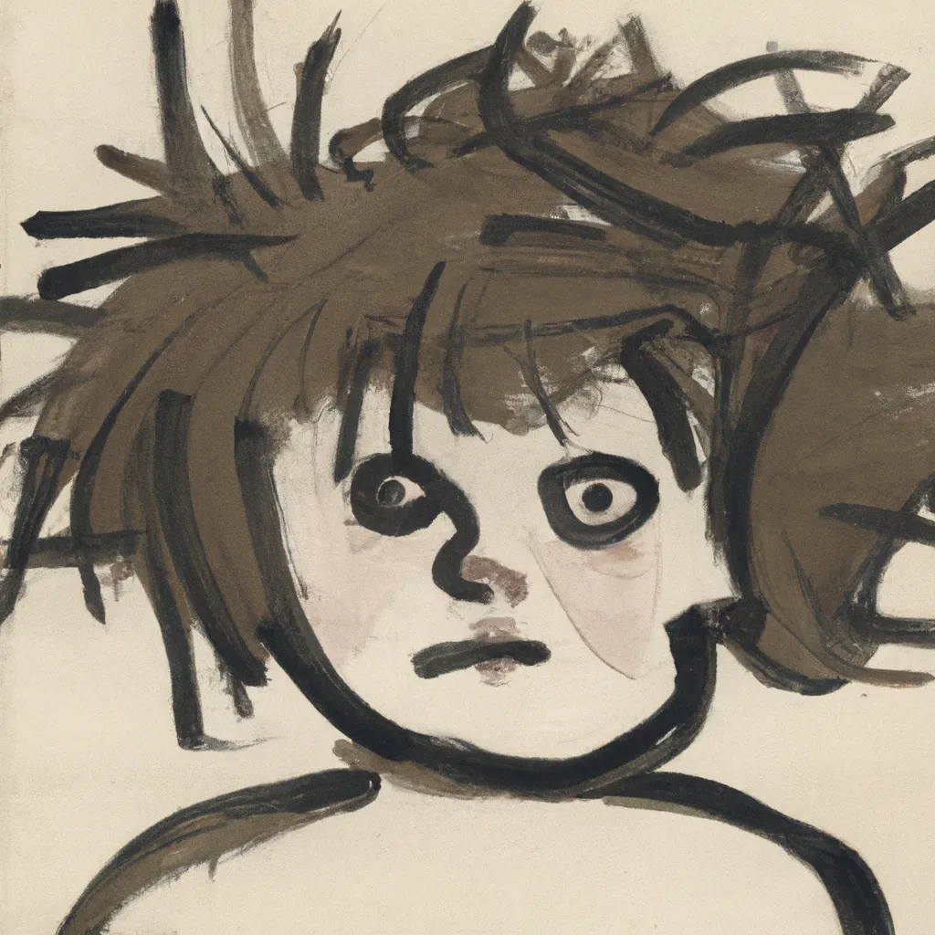 Prompt: Girl With Messy Hair, by Ben Nicholson