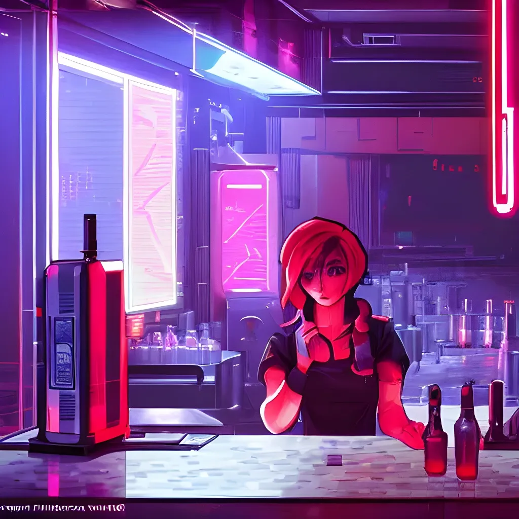 Prompt: va11 hall-a cyberpunk bartender, beautiful pixel art by albertov, artgerm,, ilya kuvshinov, alphonse mucha, 32 bit, anime art wallpaper, intricate details, dithered, volumetric lighting, sharp focus, trending on artstation, LucasArts