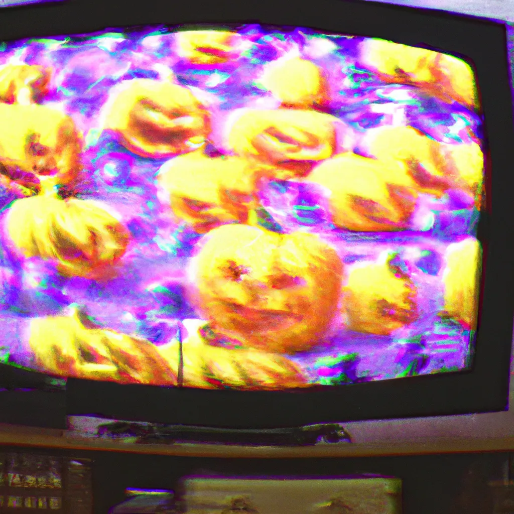 Prompt: A distorted 1993 VHS footage of a thousands of jack-o-lanterns levitating in a American home