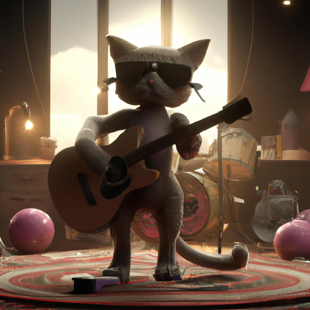 Prompt: A rockstar cat on stage playing a guitar with fireworks by lee madgwick, pixiv, volumetric light, cinematic lighting, beautiful volumetric natural light, 8k, octane renderxivxiv