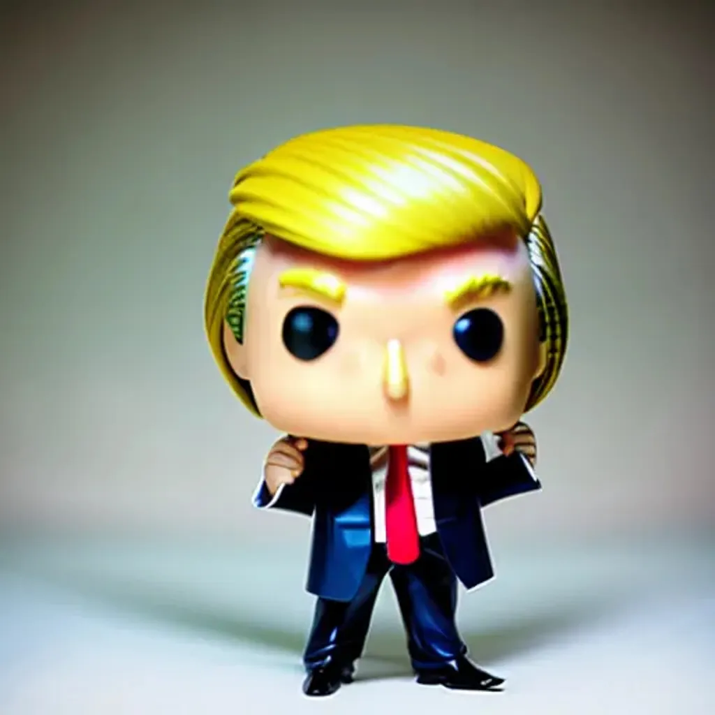 Prompt: Funko pop Donald Trump figurine, made of plastic, product studio shot, on a white background, diffused lighting, centered.