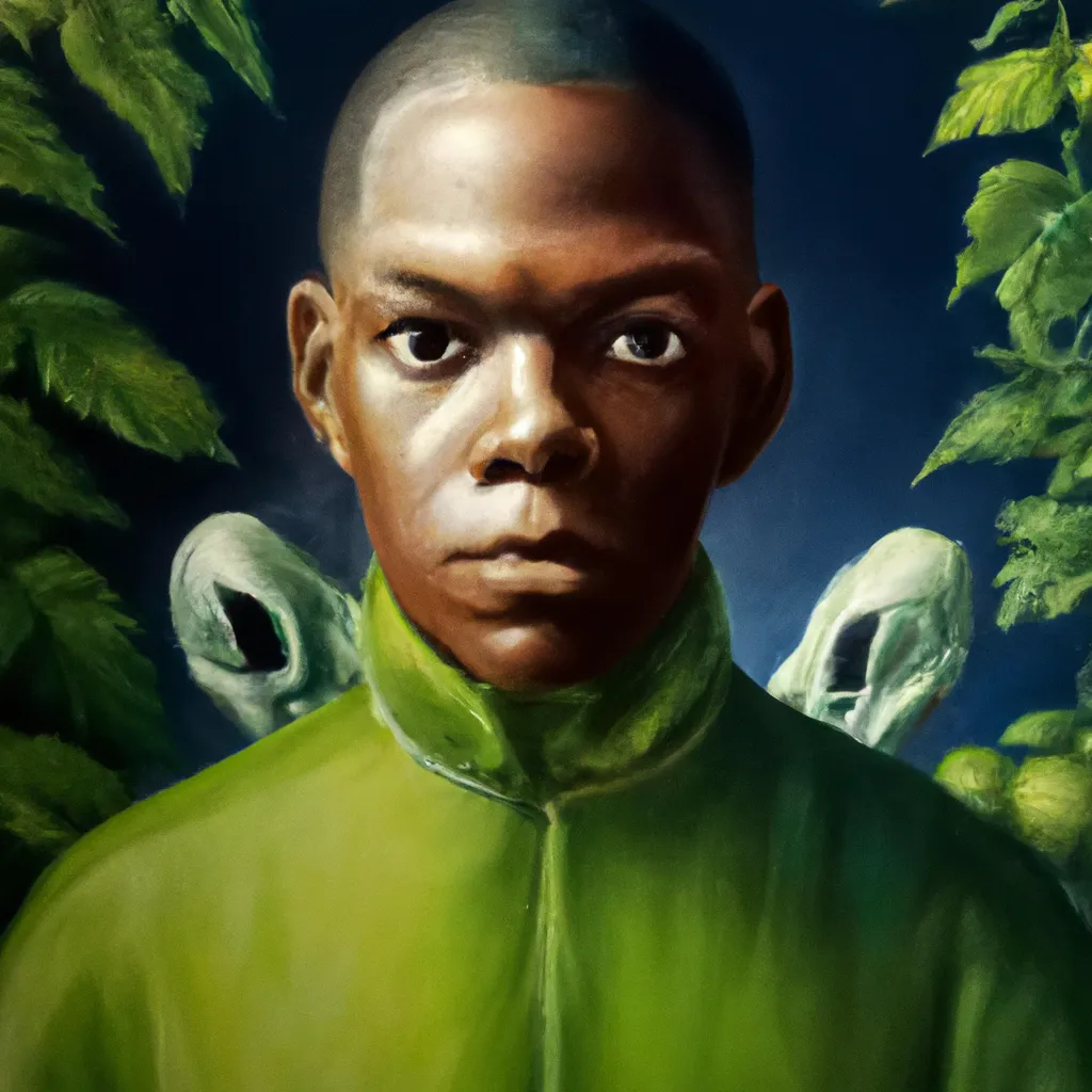 Prompt: realistic alien painted by Kehinde wiley