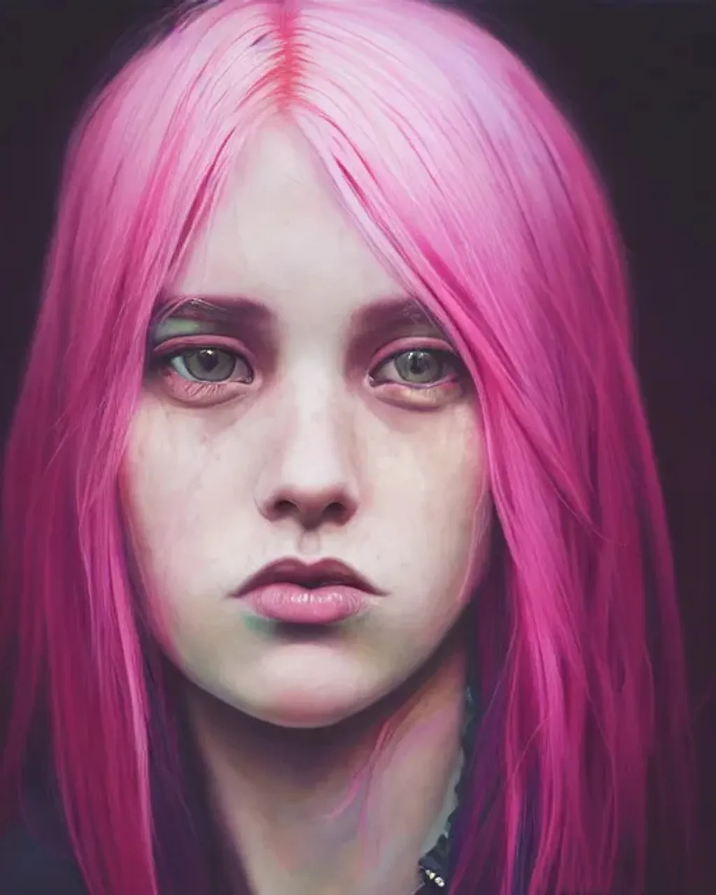 portrait of emo woman with pink hair and with cute f... | OpenArt