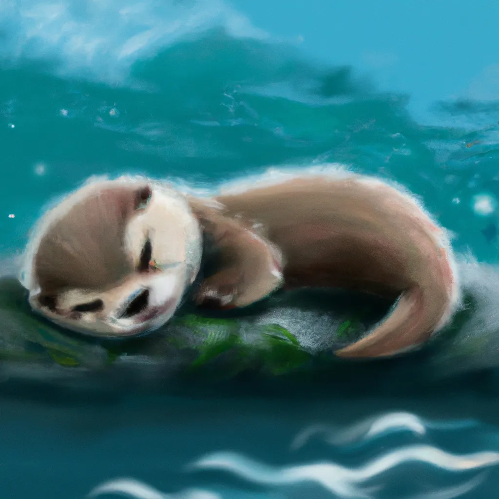 Prompt: baby sea otter, ocean, sleeping, cute, fluffy, digital art