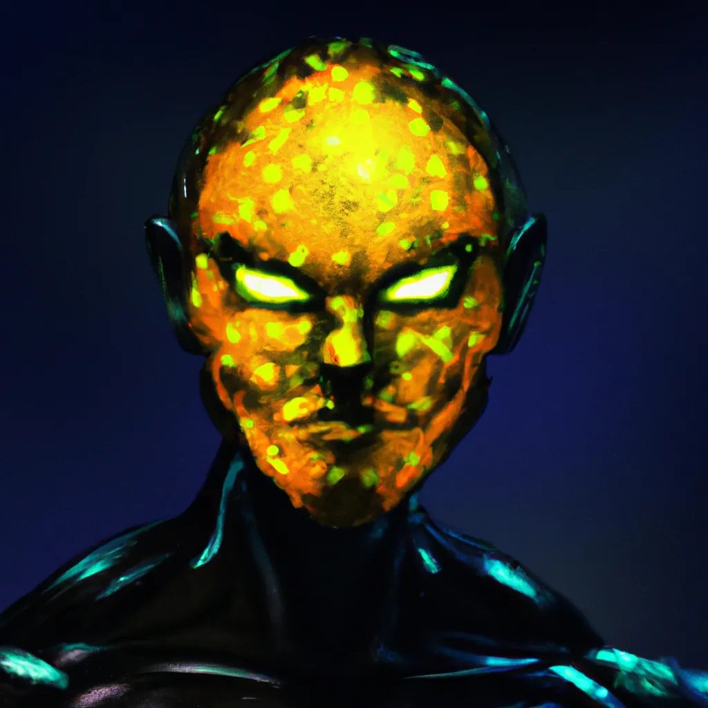 Prompt: lemon by Ben templesmith, octane render, superhero portrait of black light paint, splashes of colors, comic book art, sculpture, highly detailed, unreal engine