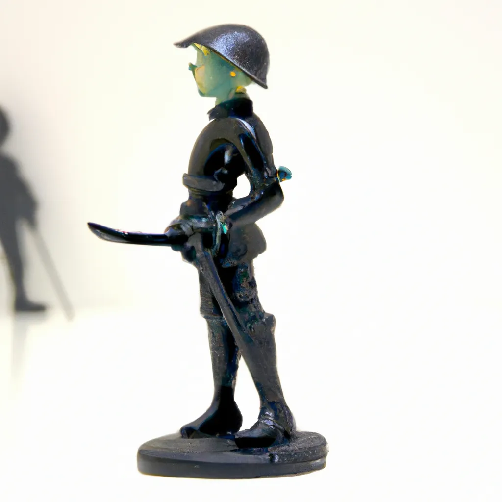 Prompt: A wide-angle shot of a ceramic sculpture of the generic modern toy soldier, made by Michelangelo, standing holding an M16 rifle in the standard pose, standing on the standard curved ground base, but instead, all are made from a matt black earthenware ceramic, made in a mould, showing seam lines, realistic human proportions, perfect composition, beautiful, intricate, created in unreal engine, insanely detailed octane render, trending on artstation, 16K artistic photography, studio photograph, photorealistic concept art, soft natural volumetric cinematic perfect light, chiaroscuro, award-winning photograph, masterpiece, Raphael, Caravaggio, Greg Rutkowski, Beeple, Beksinski, Giger