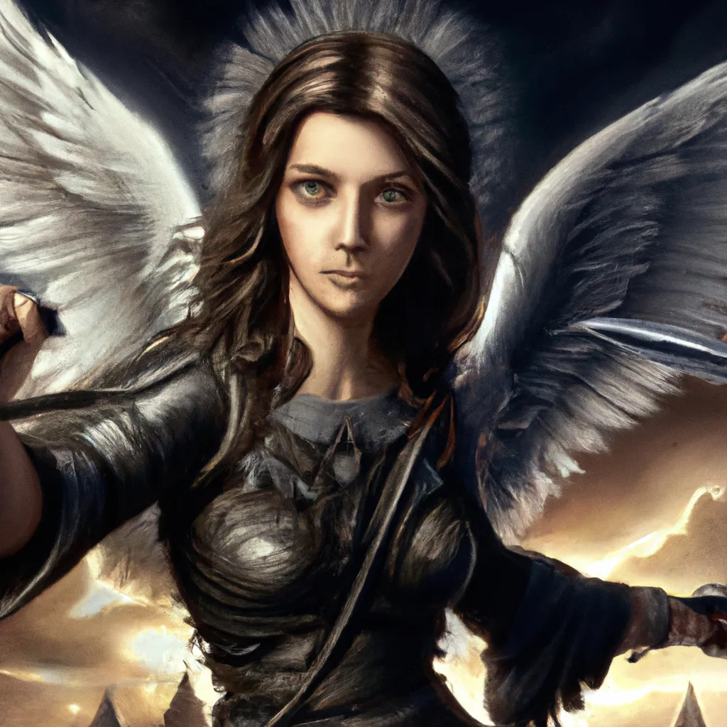 A dark female angel, soft face, wings spread out, fl... | OpenArt